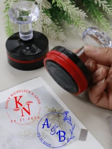 Customized Stamp, Wedding Stamp, Personalized Name Stamp, Customized Address Stamp, Customizable Signature Stamp, Birthday Gift, Wedding Gift, Anniversary Gift, Valentine's Day Gift, 3 Ink Color Options, Bride & Groom, Party, Reusable, Envelope, Backpack, Invitation - Style B - View 4