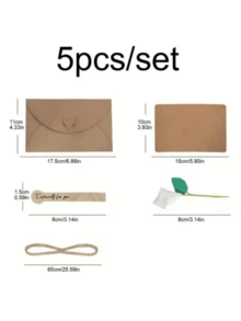 1 Set Kraft Paper Greeting Cards, Invitations With Dried Flowers And Envelopes, Suitable For Weddings, Graduations, Holidays, Birthdays, Parties