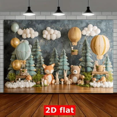 2D Flat Dense Forest With Little Fox And Bear, Multipurpose Wall Decor, Suitable For Home, Office, Outdoor, Studio, Party Decoration, Holiday Gift, Made Of Polyester, No Power Required