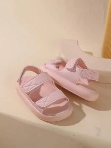 1 Pair Kids/Toddlers Hook And Loop Closure Summer Sandals, Boys/Girls Beach Shoes - Pink - View 5