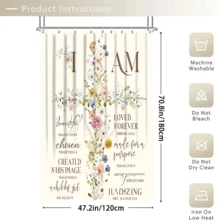 1/3/4件套“我是”花卉励志浴帘浴室套装,白色花卉和积极肯定语设计,防水耐磨配件,带12个挂钩 - 包括马桶座套、浴室垫和地毯 - 塑料面料 - 可水洗,防霉 - 非常适合节日装饰、家居/卧室/房屋/西式/春季装饰。 - 彩色 - 查看 20