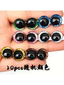 20Pcs Glitter Eyes,Black Plastic Doll Eyes,12/14/16/18/20/25/30mm,3D Stereo Flash Eyes With Pad Ring,For Crocheting With Washers Large Eyes For Amigurumi Plastic Crochet Eyes,Bear DIY Accessories - Multicolor - View 13
