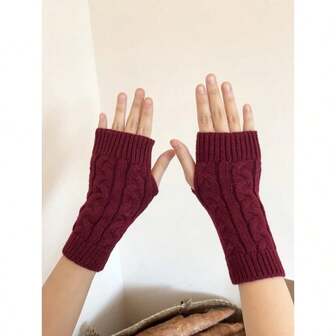 1 Pair Women's Fingerless Knitted Knitted Gloves, Warm For Autumn/Winter, Suitable For Students Writing