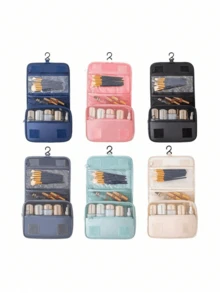 1 Waterproof Hanging Toiletries Bag, Large-Capacity Multi-Functional Makeup Bag, Pvc Makeup Brush Storage Bag, Portable Travel Beauty Bag, Suitable For Skin Care Products, Cosmetics, Makeup Tools, Toiletries, Suitable For Travel, Office, Business Trips, Dormitory Storage, Bathroom Storage, Halloween, Christmas Gifts, Birthday Gifts, And Gifts For Ladies,Pouch,Makeup Pouch,Travel Essential - Multicolor - View 6