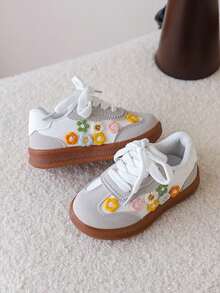 1 Pair Girls' Flower Printed Casual Soft Bottom Sports Shoes, Autumn New Student Sneakers - Beige - View 6