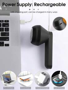 1pc Portable Rechargeable Electric Lint Remover, Efficient & Quick Removal Of Fuzz And Pilling On Clothes, Furniture And Carpets (1 Black) - Multicolor - View 7