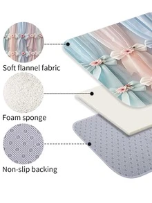 1/3/4pcs Macaron Color Palette Bow Floral Shower Curtain Bathroom Sets,Sweet And Elegant Style Waterproof And Wear-Resistant Accessories,With 12 Hooks - Includes Toilet Seat Cover, Bath Mats, And Rugs - Plastic Fabric - Washable,Mildew-Resistant - Perfect For Holiday Decor,Home/Bedroom/House/Western/Spring Decor, - Multicolor - View 4