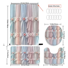1/3/4pcs Macaron Color Palette Bow Floral Shower Curtain Bathroom Sets,Sweet And Elegant Style Waterproof And Wear-Resistant Accessories,With 12 Hooks - Includes Toilet Seat Cover, Bath Mats, And Rugs - Plastic Fabric - Washable,Mildew-Resistant - Perfect For Holiday Decor,Home/Bedroom/House/Western/Spring Decor, - Multicolor - View 18