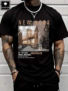 PAYEAH Men's Casual Cotton Streetwear Street View Of Brooklyn New York High Quality ClothingTrendyT-Shirt 100% Heavy Cotton T Shirt - 黑色 - 查看 11