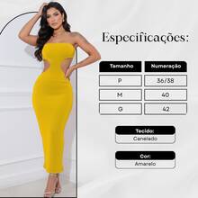Women's Strapless Long Dress With Waist Opening And Back Slit, Perfect For Parties And Nightclubs - Yellow - View 3
