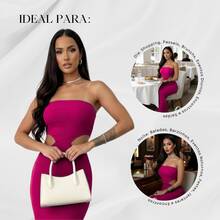 Long Strapless Dress With Opening At The Waist And Slit At The Back For Women's Party Night - 玫瑰紅 - 查看 5