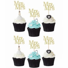 12/24 Stück Mr & Mrs Cupcake Topper, herzförmige Mr Mrs Cupcake Picks, goldener glitzernder Hochzeit Cupcake Dekor, Bridal-Shower Kuchen Dekoration, Party Zubehör