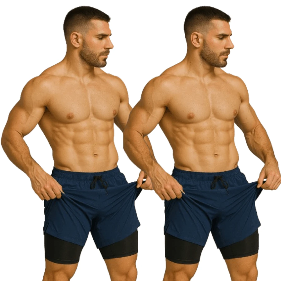 Kit Of 2 Men's 2-In-1 UV Sports Shorts, DryFit, For Gym, Training, Running, Cycling - KIT 2 Blue - View 1