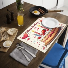 1 pieza/4 piezas/6 piezas Manteles individuales de lino con estampado de tema de cumpleaños, adecuados para mesa de comedor, decoración para todas las estaciones, manteles de mesa lavables modernos, decoración de habitación, posavasos, manteles de cocina y comedor, decoración de fiesta interior y exterior, decoración del hogar, regalo ideal - Multicolor - Ver 8