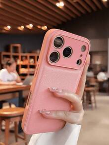 1 Piece Of Personalized Custom Phone Case, Compatible With IPhone 16,16plus,16Por,16Por Max,17, 17 Pro, 17 Pro Max. Luxury Korean Leather Anti-Shake Protective Case With Personalized Name, Carved And Hot-Stamped Technology Leather Case. A Holiday Gift For Lovers, Friends And Family, A Christmas Gift. - Pink - View 3