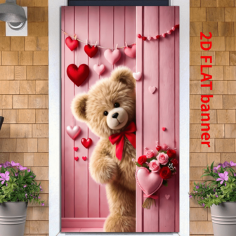 Pancarta plana 2D de Feliz Día de San Valentín para puerta, decoración de puerta del Día de San Valentín, corazón secreto, oso lindo mirando secretamente la pancarta de puerta del Día de San Valentín, fiesta del Día de San Valentín, decoración de puerta del Día de San Valentín, sin necesidad de electricidad