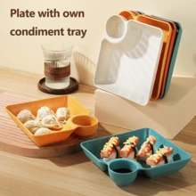 1pc Dumpling Plate With Sauce Plate, Square Dinner Plate, Snack Platter, Sushi Plate, Fruit Plate, Dessert Plate, Kitchen Supplies
