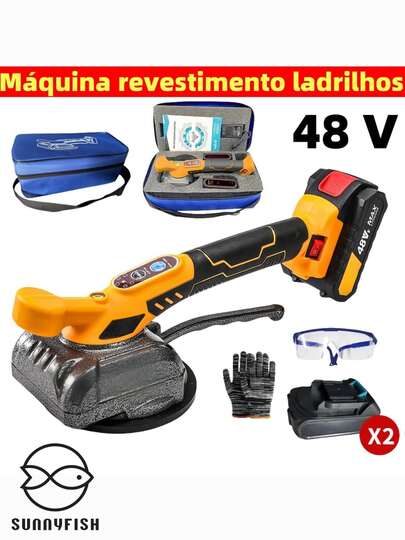 Kit Profissional para Assentamento de Pisos - Máquina a Bateria 48V com Ventosa e Acessórios de Segurança
