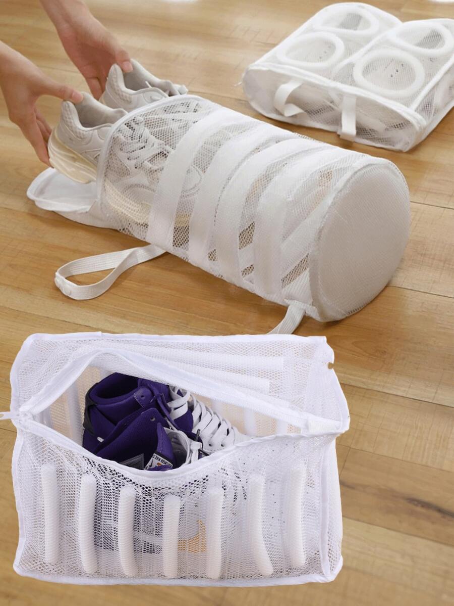 Cylindrical Shoe Deformation Prevention Wash Bag, Rectangular Washing Machine Shoe Bag With Drying Function, Multi-Functional Mesh Bag For Shoes And Clothes, Breathable Mesh Design Suitable For Sports Shoes And Mesh Shoes, Reusable And Durable Zipper Shoe Wash Bag - Multicolor - View 1