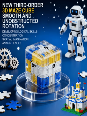 1个3D迷宫魔方，3D迷宫魔方益智玩具，儿童拼图玩具，生日派对小礼物，适合3岁以上儿童，颜色随机