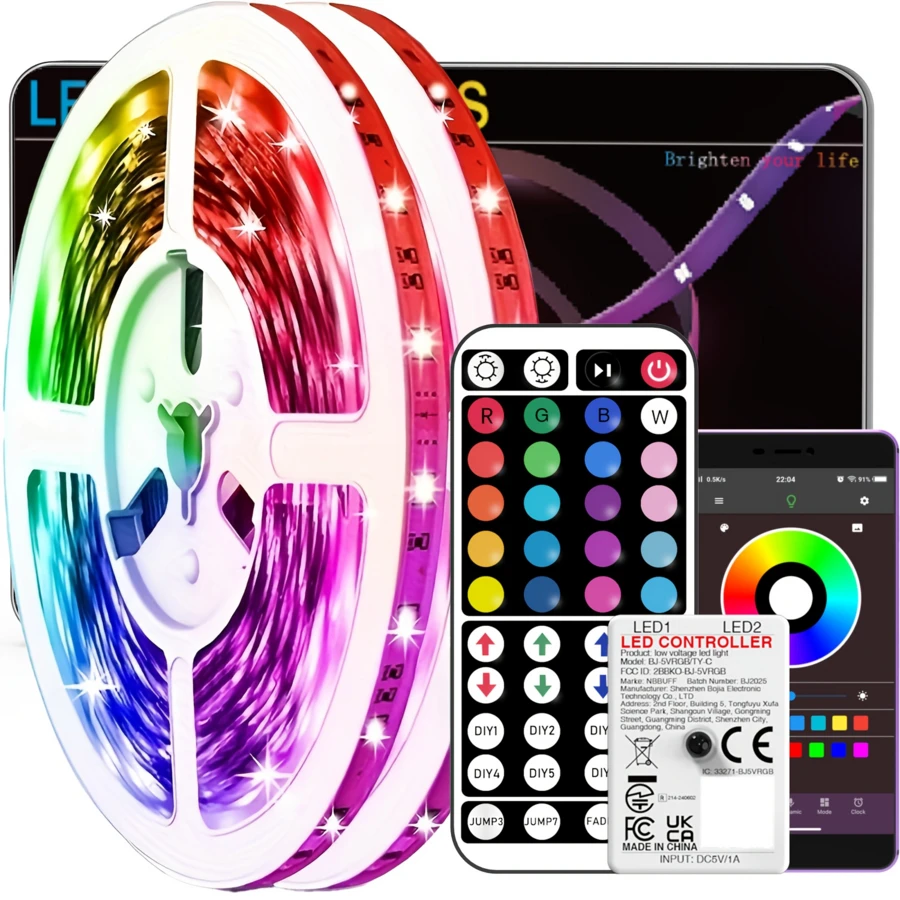 Tira de luces LED RGB 3535, alimentada por USB, regulable, cambio de color sincronizado, control por APP, adecuada para sala de estar, dormitorio, sala de juegos, decoración del hogar - Multicolor - Ver 1