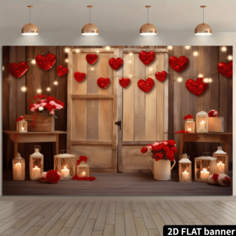 2D Flat - 1 Romantic Valentine's Day Red Rose And Heart-Shaped Background Cloth - Elegant Wedding And Proposal Decoration, No Electricity Required, Perfect For Celebrations And Banquets, Wedding Decoration