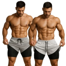 Kit Of 2 Men's 2-In-1 UV Sports Shorts, DryFit, For Gym, Training, Running, Cycling - KIT 2 灰白色 - 查看 1
