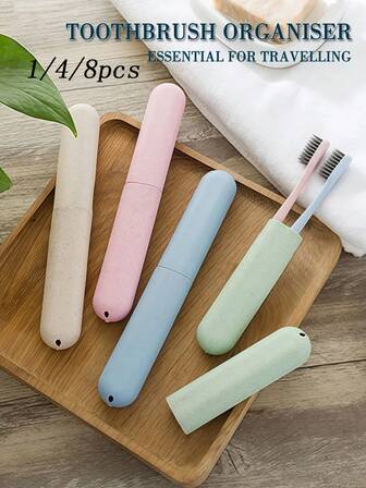 1/4/8pcs Portable Toothbrush Case With Ventilation Holes, Dust-Proof Storage, Essential For Travel, Camping, Home, Breathable Design, Lightweight, Minimalist Style, Suitable For Outdoor Enthusiasts