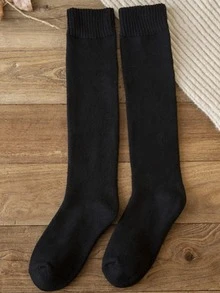 1 Pair Men's Long Casual Everyday Wear Calf Socks, Warm - Black - View 3