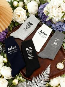 5 Pairs Personalized Bridesmaid & Groomsmen Wedding Socks, Customized Wedding Decoration Socks, Bridesmaid Gift Socks, Groomsmen Party Custom Socks, Groom & Best Man Socks, Bachelorette Party, Embroidered Socks - Wedding Socks - View 4