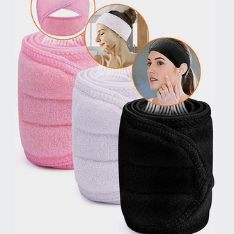 1件装面部SPA头带化妆沐浴裹巾运动发带毛巾布可调节弹力头巾发饰