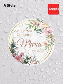 1-120 piezas Pegatinas personalizadas de comunión, pegatinas con estampado floral resistentes al agua, perfectas para invitados de primera comunión, se puede personalizar el texto, ideal para aniversario, Día de San Valentín, Día de la Madre, cumpleaños, Día del Padre, graduación, boda, inauguración de la casa y otras ocasiones, excelente para scrapbooking y proveedores de sellos, Amor eterno - Azul y blanco - Ver 29