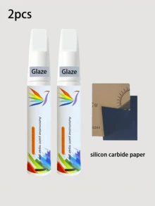 2pcs/Set Car Paint Scratch Repair Pen, Anti-Rust Paint For Scratch Removal, Universal Pearl White/Black/Red/Blue/Gray, Includes Sandpaper - Multicolor - View 18