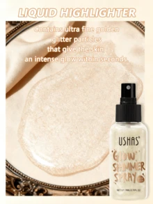 USHAS 細緻閃光高光噴霧，臉部/身體/頭髮通用亮片液體噴霧，長效發光亮澤效果，均勻霧化噴灑易於使用，適合日常、派對、演唱會、聚會妝容 - #01 Pearl Luster Glow - 查看 3