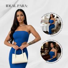 Long Strapless Dress With Opening At The Waist And Slit At The Back For Women's Party Night - Royal Blue - View 5