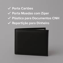Men's Wallet Without Print, Coin Purse, Cards, Black Color - màu đen - Xem 4