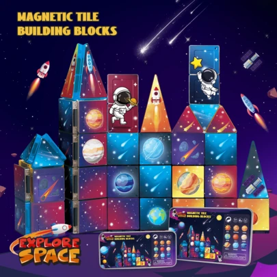 31/52pcs Mini Magnetic Building Blocks Toy, Solar System Elements, Astronaut Space Creative Construction Toy, Portable Travel Set, Christmas, Thanksgiving, New Year Gift
