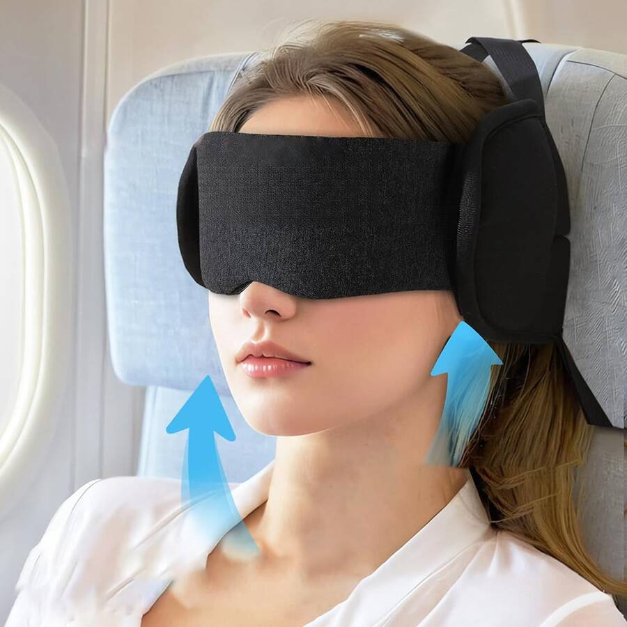 Airplane Travel Pillow, Neck Pillow With Eye Mask For Long-Haul Flights To Enhance Sleep Comfort And Block Out Light & Noise - màu đen - Xem 1