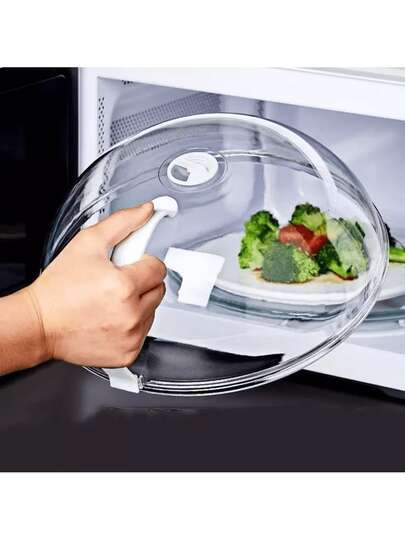 Tampa Protetora para Alimentos em Micro-ondas - Transparente com válvula, alça e Resistente a Altas Temperaturas (25x10 cm)
