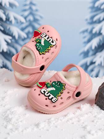 2025 Nya Barnskor med Hål Dinosaurie Mode Söta Tecknade Förtjockade Varma Bomullsskor För Utomhusbruk På