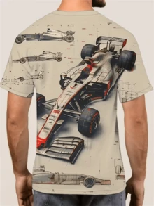 Áo thun in hình xe đua 3D dành cho nam - Cổ tròn thường ngày, vải co giãn, thiết kế xe chi tiết, dáng ôm vừa vặn, phù hợp cho người đam mê xe hơi, trang phục thường ngày | Đồ thể thao | Vừa vặn thoải mái, áo thun đua xe - Nhiều màu - Xem 5