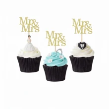 12/24 Stück Mr & Mrs Cupcake Topper, herzförmige Mr Mrs Cupcake Picks, goldener glitzernder Hochzeit Cupcake Dekor, Bridal-Shower Kuchen Dekoration, Party Zubehör