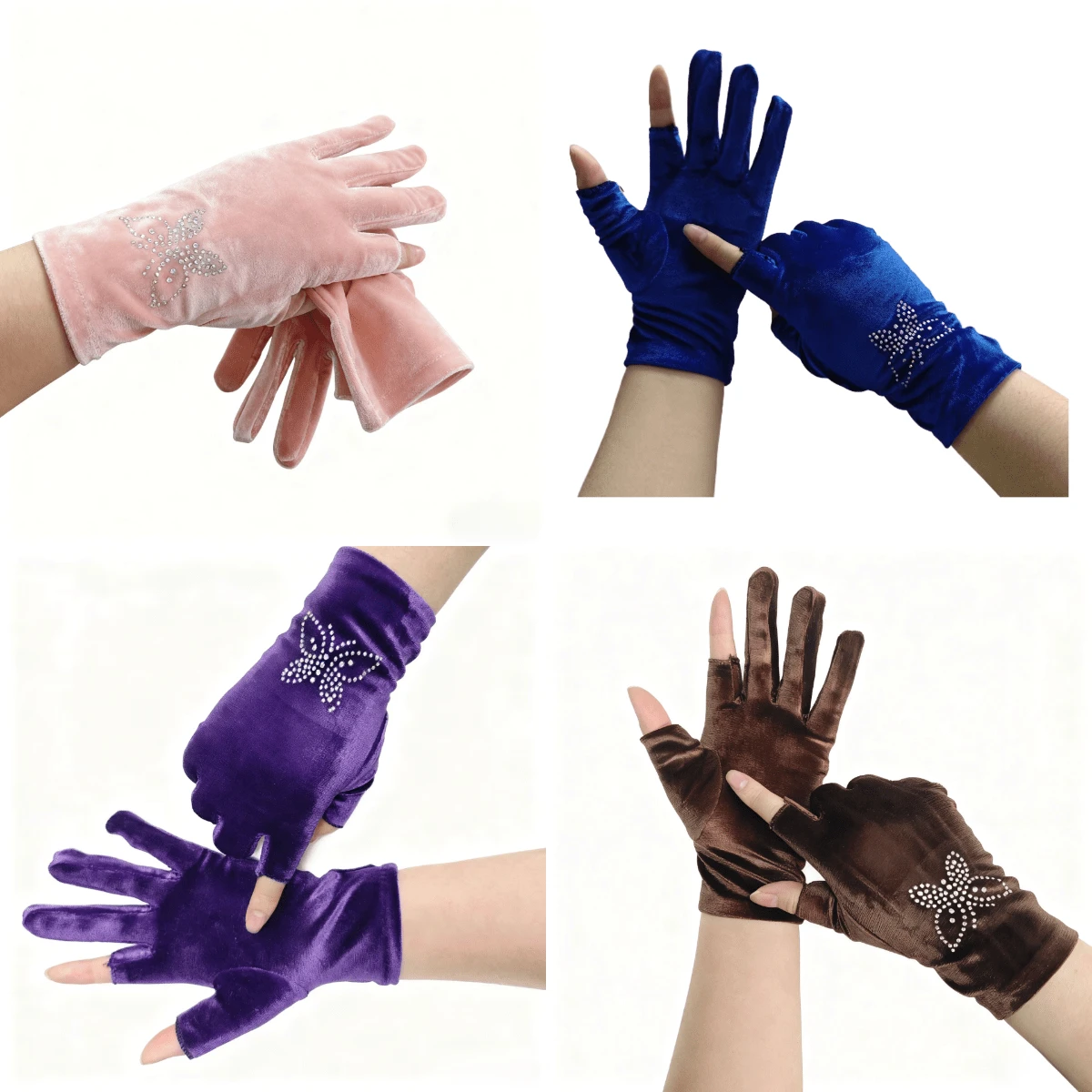 Golden Velvet Women's Thin Winter Warm Sunscreen Outdoor Sports Cycling Gloves Spring And Autumn Elastic Velvet Leakage Two Finger Gloves - Multicolor - View 1