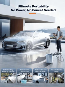 REMAX Pistol Cuci Portabel Lipat Tanpa Kabel untuk Mobil & Rumah; 6 Mode Semprotan; Dengan Filter Air & Botol; Tekanan Tinggi 560PSI; Jangkauan Semprotan 10m; Baterai Besar 12000mAh; Pistol Cuci; Aksesori Mobil; Perlengkapan Mobil - Hitam - View 5