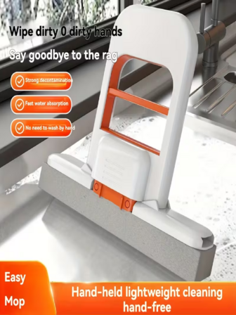 2pcs Mini Foldable Rotating Mop | Portable Cleaning Tool With Deep Grooves, One-Hand Wringing, Replaceable Mop Head, Compact Design For Easy Cleaning, Suitable For Bathroom, Kitchen Countertops, Car Windows, Glass Surfaces, Bathroom Cleaning, Multi-Purpose Mop, Handheld Mop, Home And Bathroom, Kitchen Cleaning Supplies And Accessories