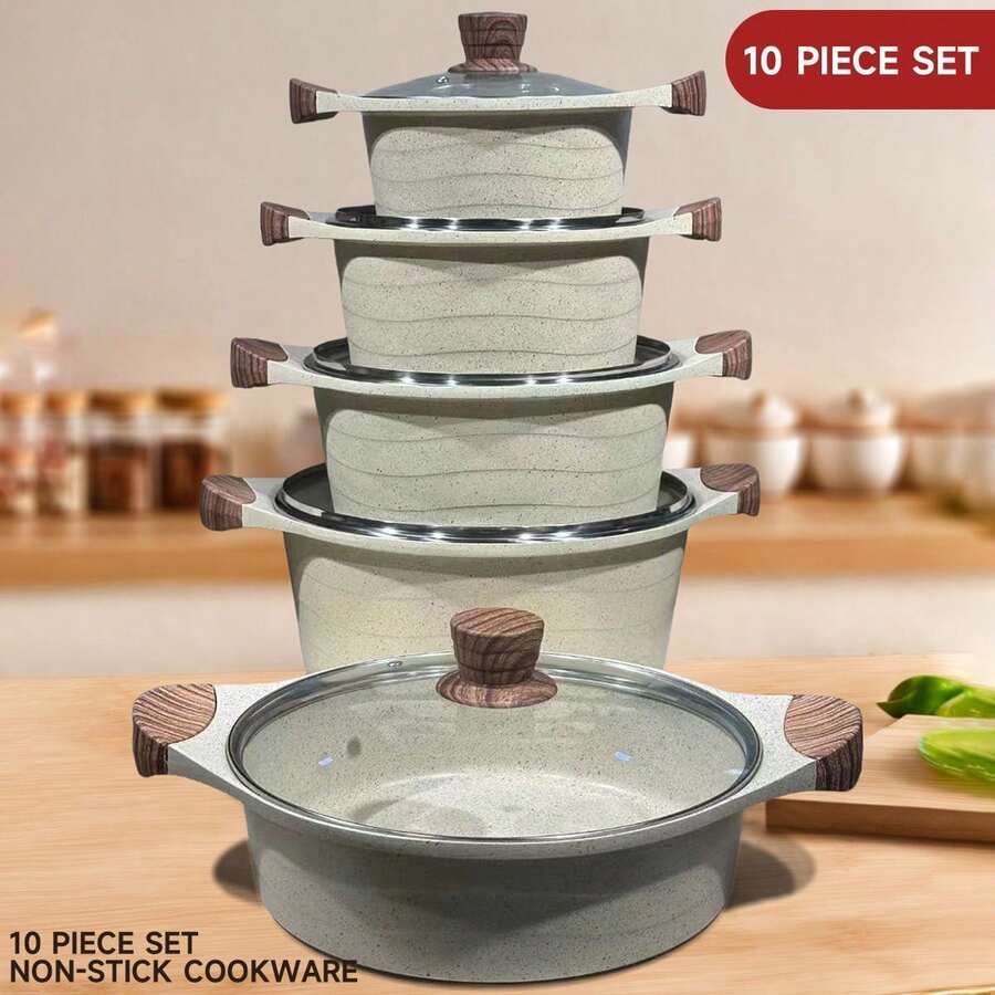 2-10pcs Anti-Scald Non-Stick Pan Aluminum Pot Die Casting Cover Multi-Purpose Kitchen Set,Suitable For Home Kitchen Cooking Pot And Frying Pan,Be Applicable To Gas And Electromagnetic Stove