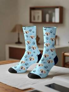 1/2 Pair Customized Dog & Man Portrait Mid-Calf Socks, Personalized Funny Socks Can Print Your Own Photos Of Handsome Guys, Beautiful Ladies, Cute Animals Like Dogs & Cats, Unique Couple Socks, Exquisite Gift, Customized Men's Socks, Fashionable For Autumn, Suitable For Underwear, Sleepwear, Comfortable & Versatile, Urban Chic - New Socks - View 11