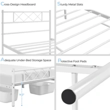 Butterslay Simple Twin/Twin XL Metal Bed Frame With Under-Bed Storage Space, Platform Bed Frame With Headboard And Footboard, 12 Metal Slats Support, Black/White - Trắng (song sinh) - Xem 3