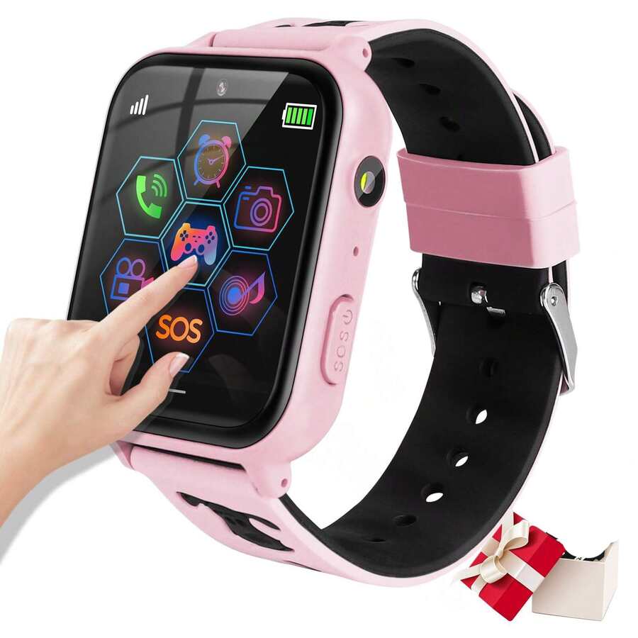 Kids Smart Watch Phone Kids Smartwatch Music Player With SD Card Call SOS Games Camera Alarm Recorder Calculator Mp3 For Birthday Gift Children Boys Girls - Hồng - Xem 1
