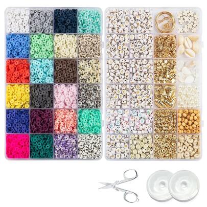 Deinduser Bracelet Making Kit - 7200pcs Clay Beads In 24 Colors, 2 Boxes - Includes Letter, Number, Spacer Beads